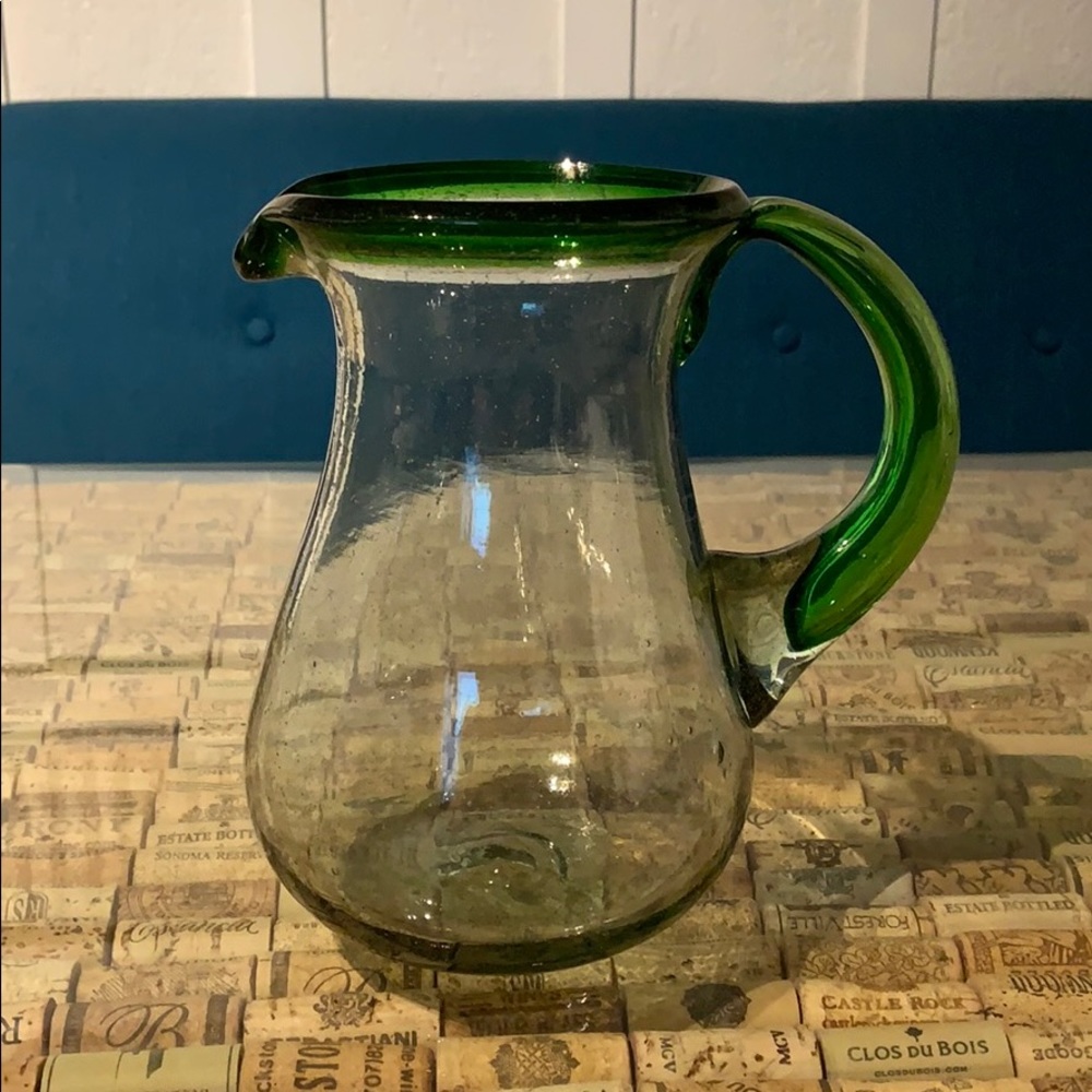 Heavy vintage Mexican glass pitcher.